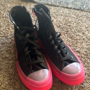 Neon pink and black converse